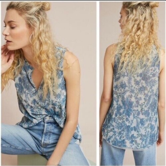 Anthropologie Tops - Anthropologie metallic floral pleated top